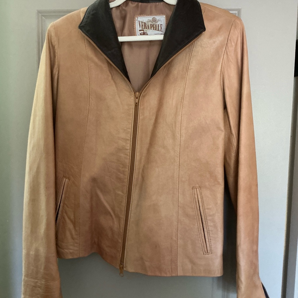 Two-Tone Leather Jacket In Camel And Black